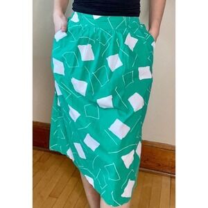 VINTAGE Twee Unique Green Cotton Skirt Pockets Medium